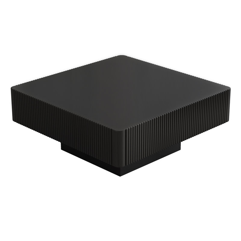 [Vidéo fournie] Table basse carrée cannelée élégante de 31,6 po avec plateau de 7,1 po d'épaisseur, table de bout tambour moderne, table centrale minimaliste avec base robuste pour le salon, assemblage facile, noir