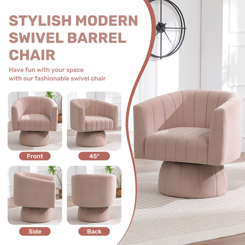 Velvet Swivel Barrel Chair, pink