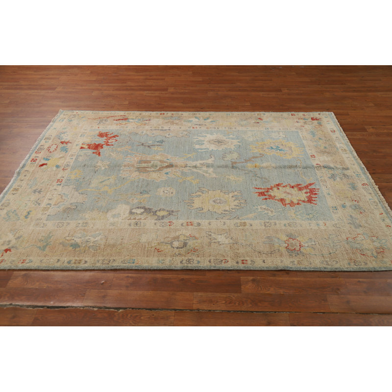 Vegetable Dye Blue Oushak Oriental Rug 5x7