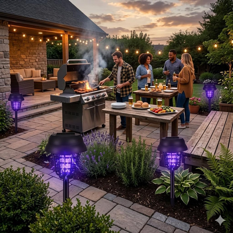 Paquet de 4 moustiques solaires Zapper 2026 améliorés - tueur d'extérieur imperméable pour les mites, les moucherons, les mouches, les mouches des fruits, les insectifuges à énergie solaire pour la cour, le jardin et le patio