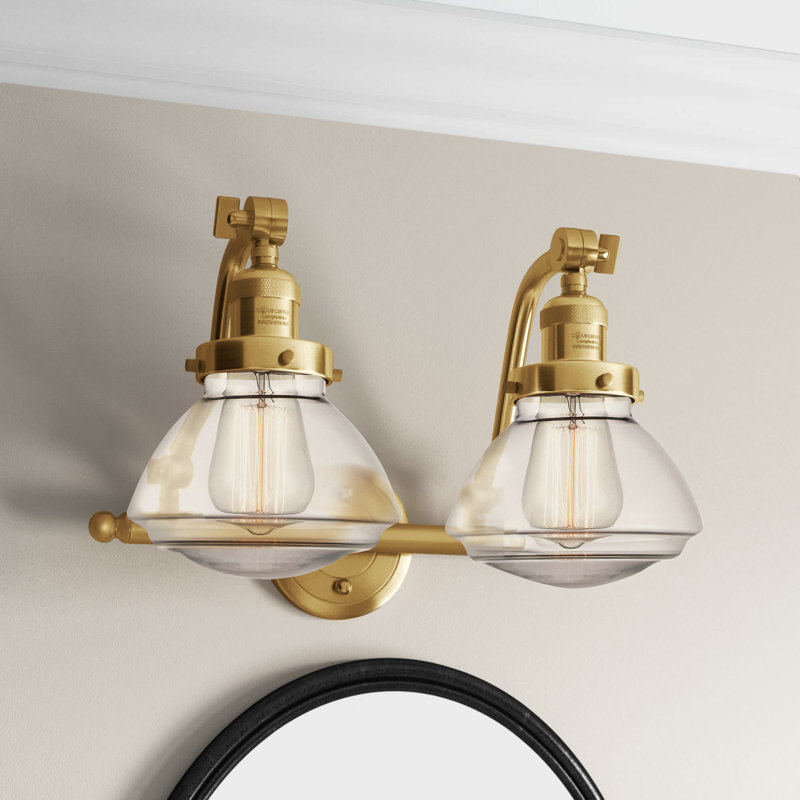 Éclairage pour salle de bain 2 lumières Chesterville, Ampoule incandescente rétro de 60 watts, Transparent, Or satiné