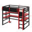 Gaming Loft Bed With Built-In Desk And Storage Shelves, Space-Saving Wooden Bed Frame With LED & Side Race-125193245-125193244