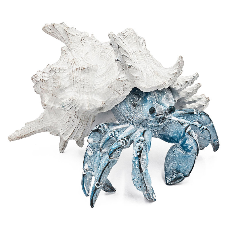 Lifelike Hermit Crab Figurine With White Shell, 7" H x 9.3" W x 9.3" D, White/Blue
