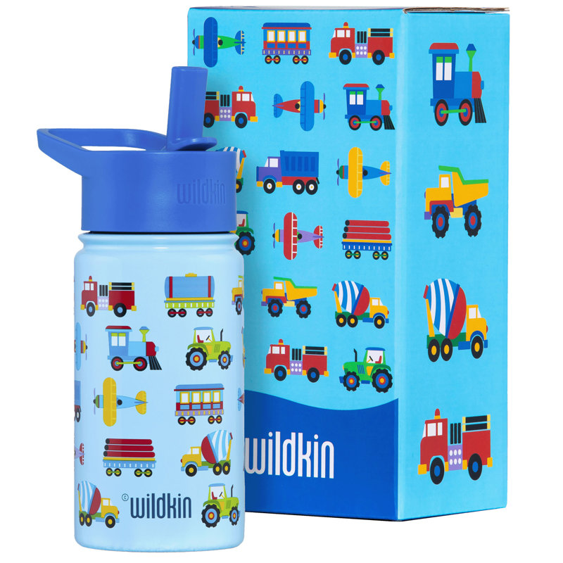 Bouteille d'eau en acier inoxydable 14 oz Wildkin - sans BPA, étanche, isolée, facile à nettoyer - trains, avions et camions