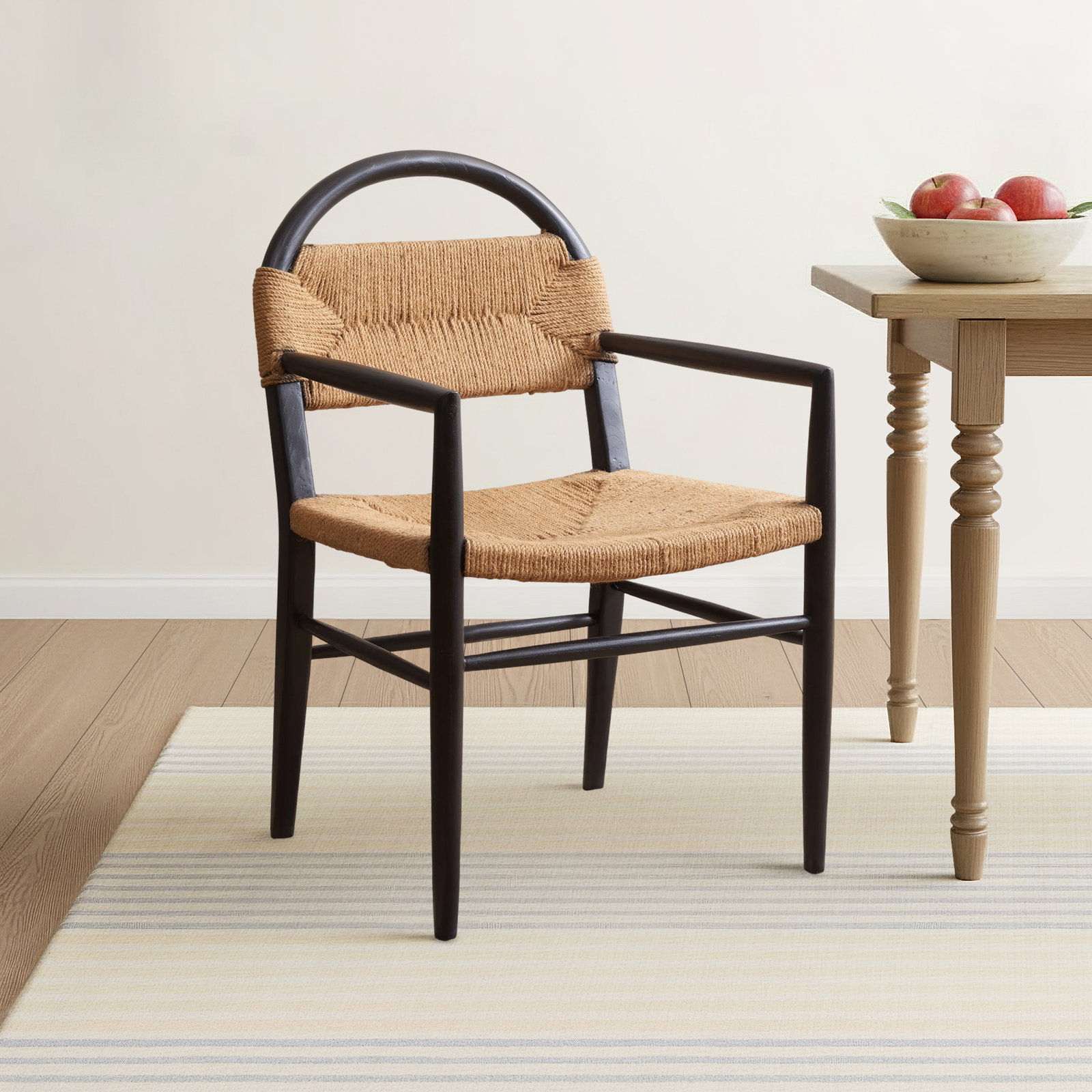 Kashmir Solid Wood Arm Chair, Brown, Black