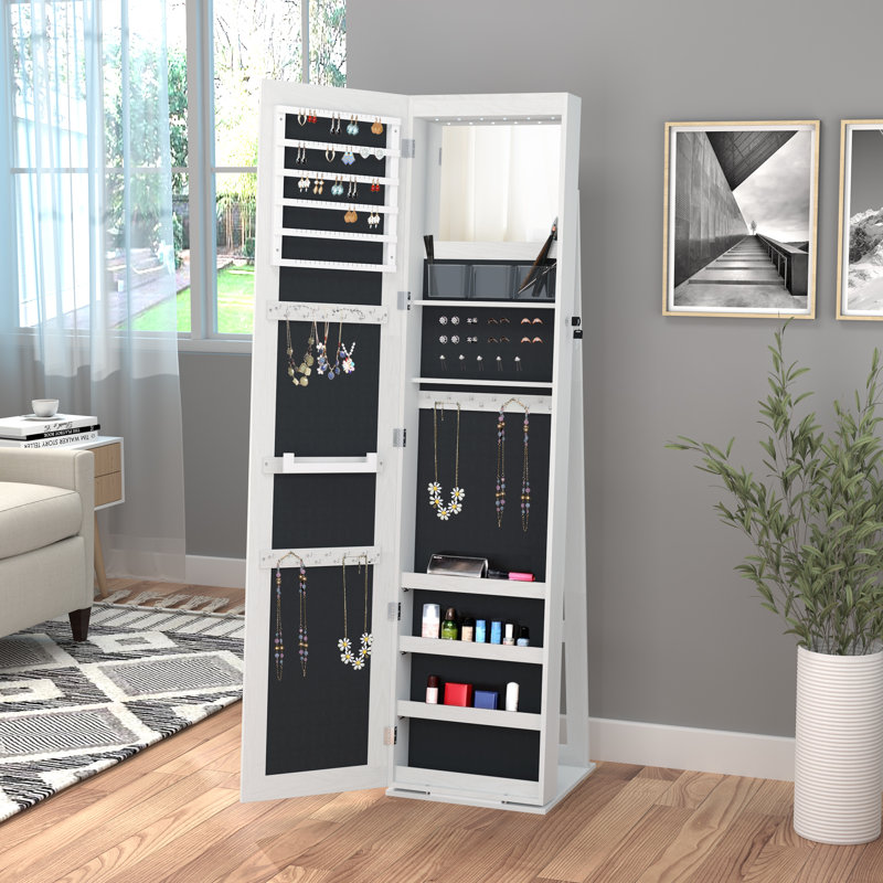 Armoire à bijoux avec miroir et éclairage DEL pour le rangement du maquillage