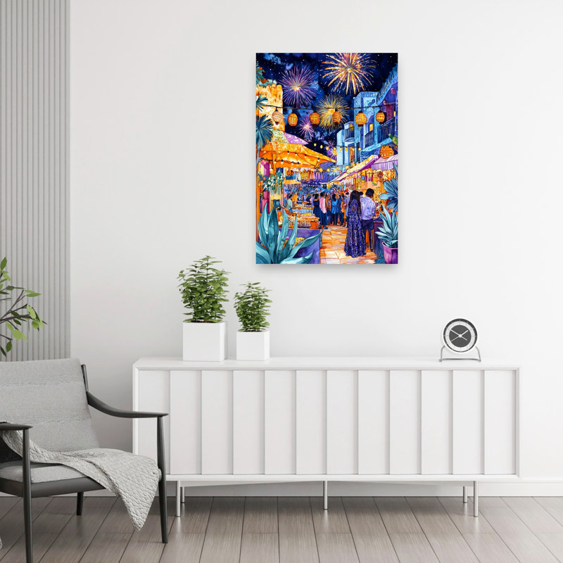 Mexican Life Mexican Festival 2 Colorful Vibrant Abstract City Architecture Wall Art Print 1 Piece Wrapped Canvas Wall Art