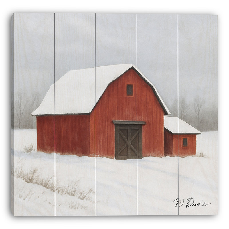 «Rustic Winter Barn - Classic Red Farmhouse», art sur toile