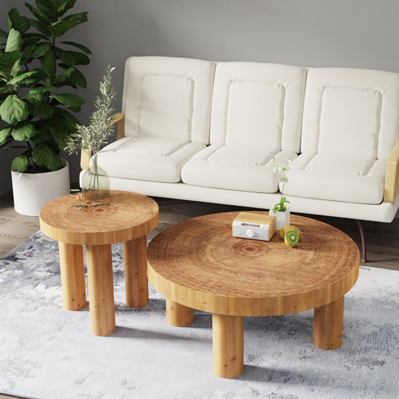 Grande table basse avec pieds en bois massif 2 pièces Edja
