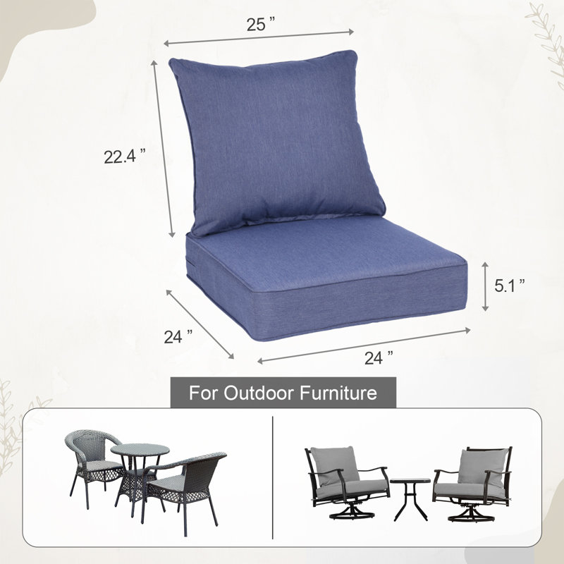Outdoor Deep Seat Chair Cushion Set, Chambry Blue, 24" W x 24" D