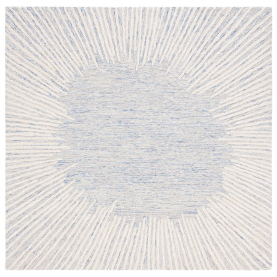 Tapis bleu / ivoire en laine / coton touffeté à la main Antonitte