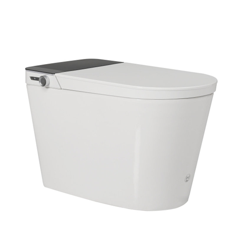 Toilette intelligente sans réservoir avec bidet intégré, ouverture et fermeture automatiques, bidet plus large avec siège chauffant, eau chaude et sèche, capteur de pied, affichage à DEL, télécommande, blanc