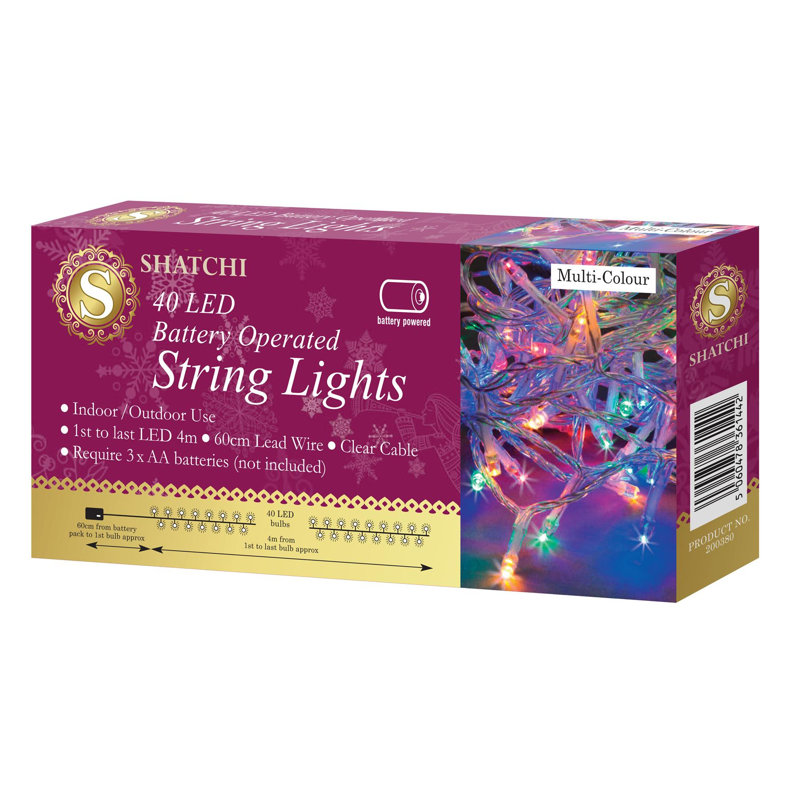 LED Wire String Fairy Lights Clear Cable White Battery Operated Christmas Decoration, 2cm H x 4cm L x 4cm D, Multicolour