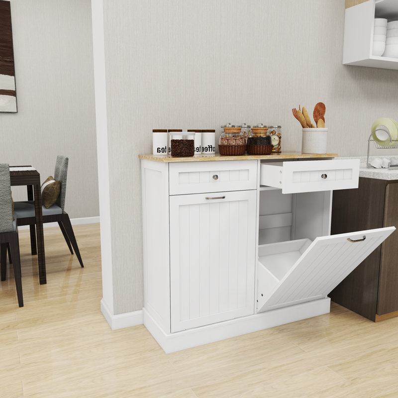 Armoire poubelle de cuisine à deux tiroirs et deux compartiments inclinables - blanc, buffet