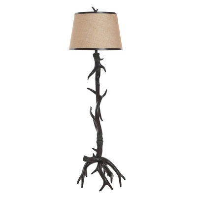 Kiare - Traditional Lodge Antler Floor Lamp - Yellow Shade