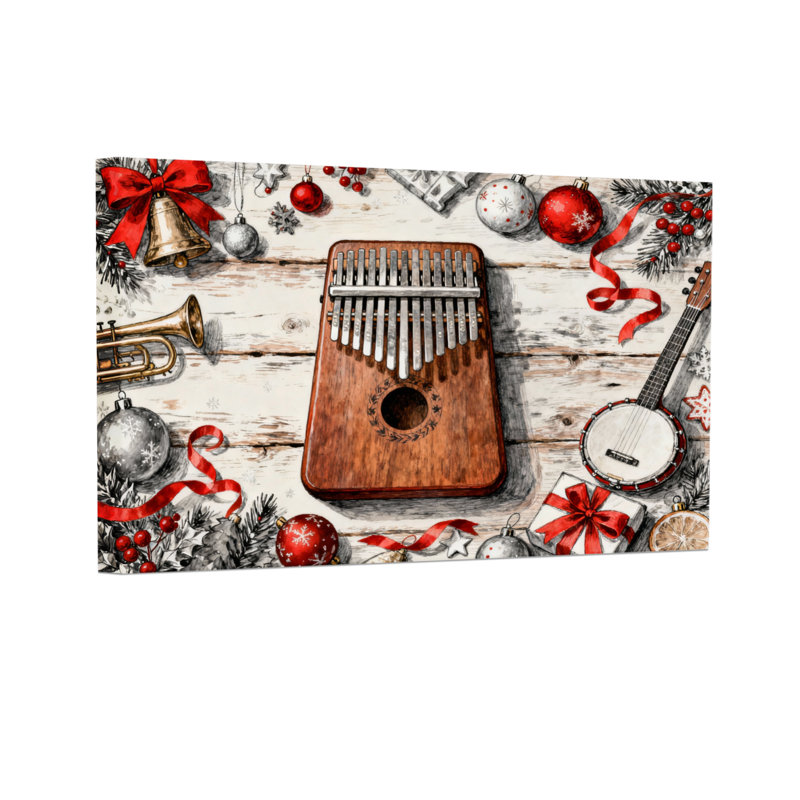 Ensemble de 3 reproductions d'art sur toile, "Christmas Christmas Instruments and Decorations", H 24 po x l 36 po