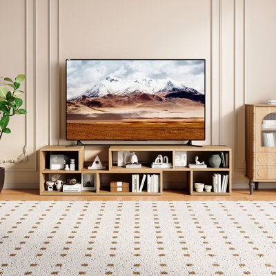 Meuble télé modulaire Freestyle, console multimédia réglable en bois clair avec compartiments de rangement ouverts, centre de divertissement minimaliste moderne, meuble télé à combinaison libre pour le salon
