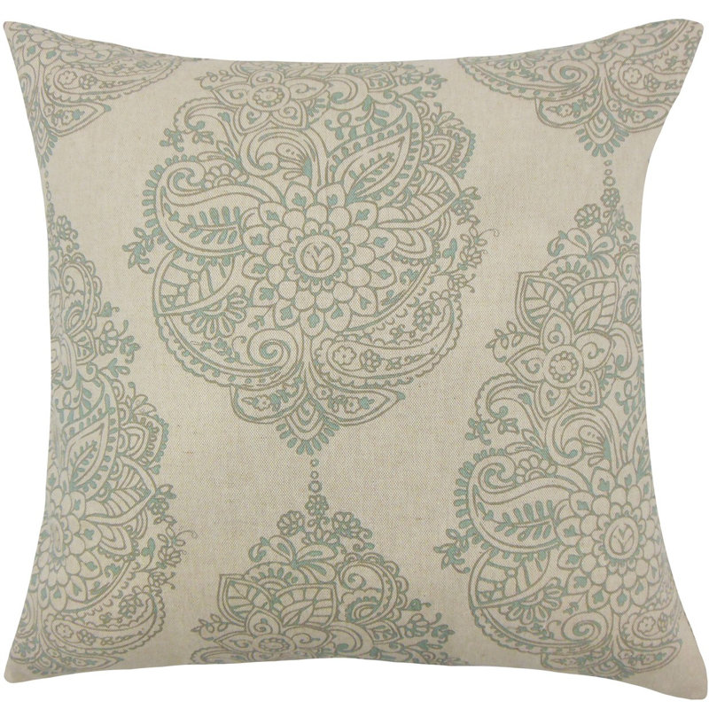 Coussin décoratif en coton lanza damassé, H 18 po x l 18 po x P 5 po, Lac bleu