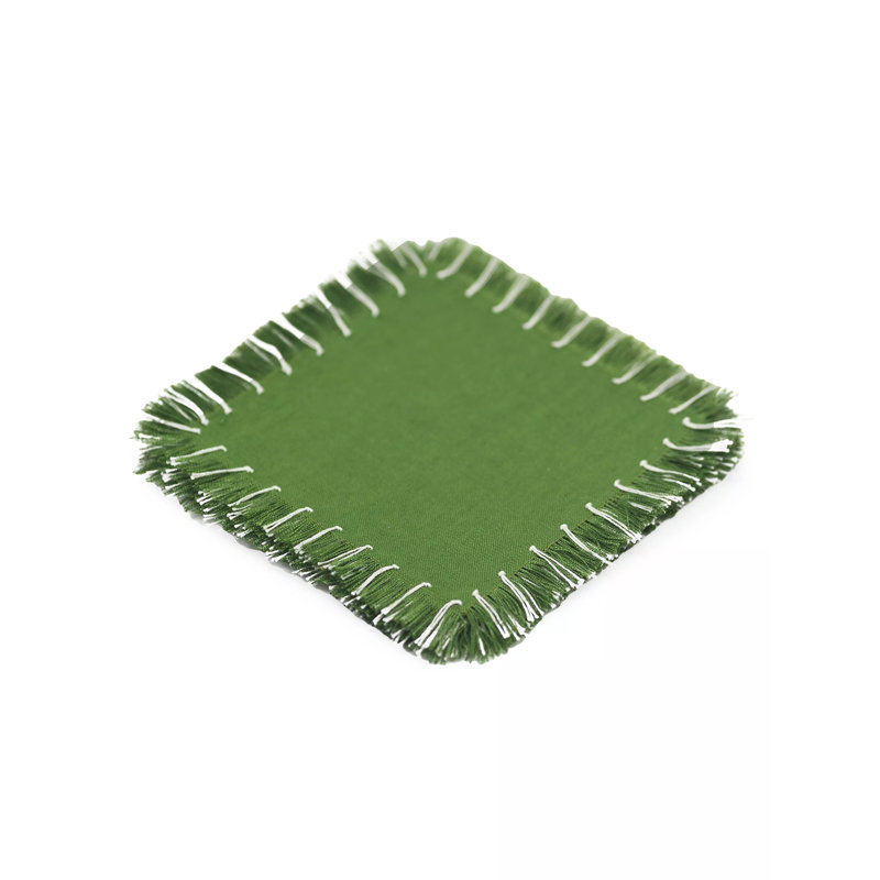 Hand Knotted Fringe Cocktail Napkin, New Olive