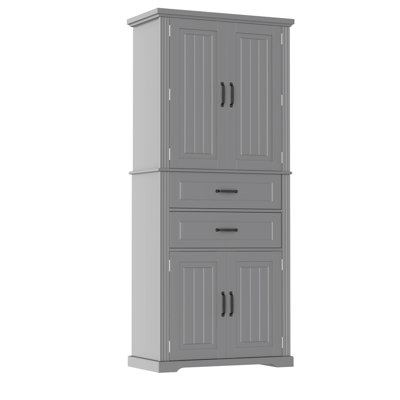 [Vidéo] Armoire de rangement avec espace de rangement multifonctionnel, portes avec tablettes de rangement, 2 tiroirs, tablette réglable