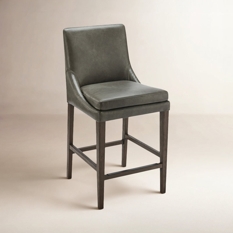 Tabouret de bar et de comptoir en cuir Niara, Similicuir ardoise Copley / brun