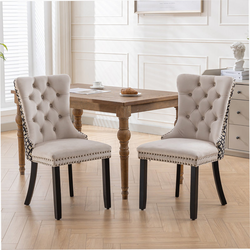 Classic Velvet Dining Chairs, Beige Velvet