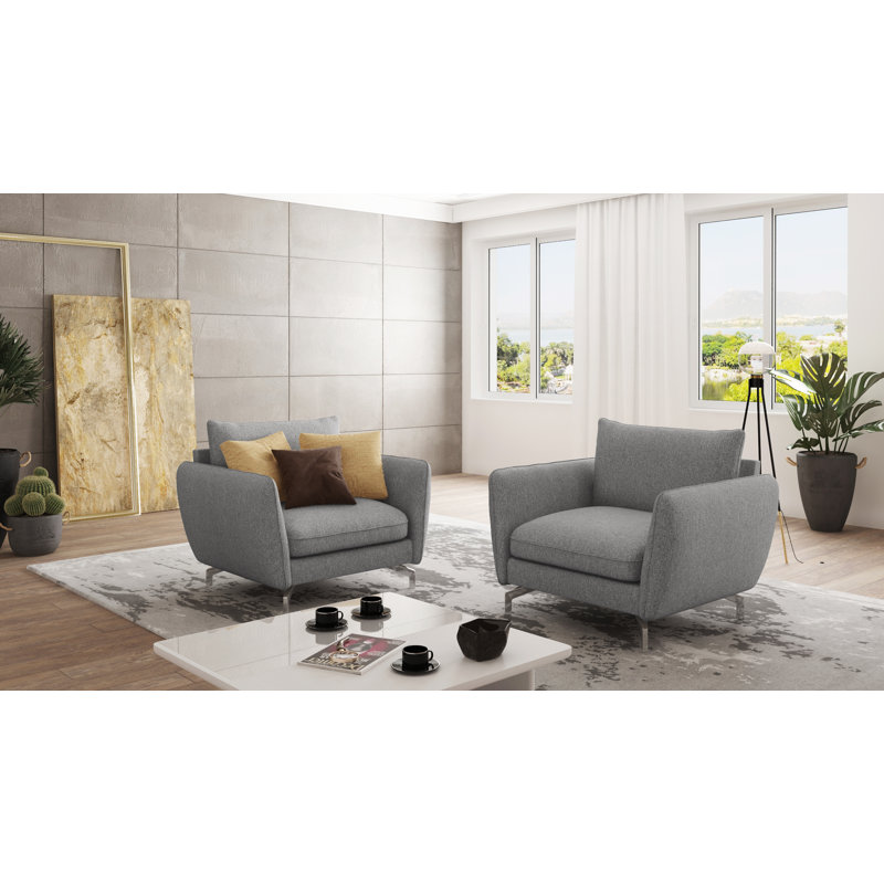 Modern Armchair  with Silver Metal Legs, Grey