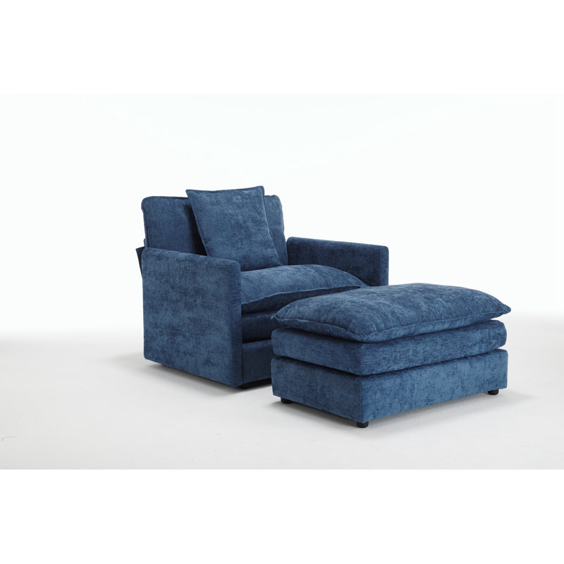 Chaise d'appoint moderne avec repose-pieds, Bleu