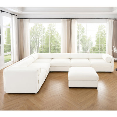 6 Sectional With Storage, White Chenille, Cylindrical And For A Charming Living Area Modular Storage Home - 6 Seats, Ergonomic