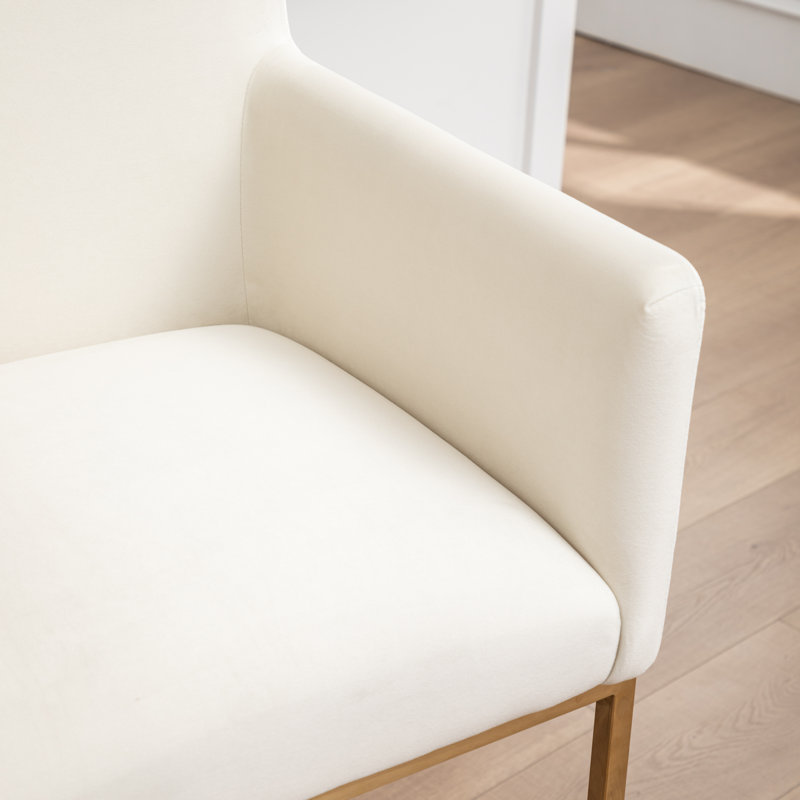 Upholstered Counter Stool With Metal Frame, Beige
