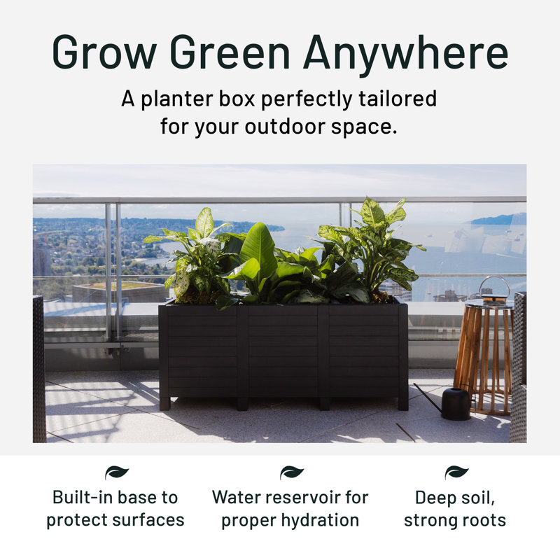 Tierra Verde 17-Inch x 48-Inch Raised Garden Trough Box for Patio or Deck, Black, Black, 20.60" H x 48" L x 17" D