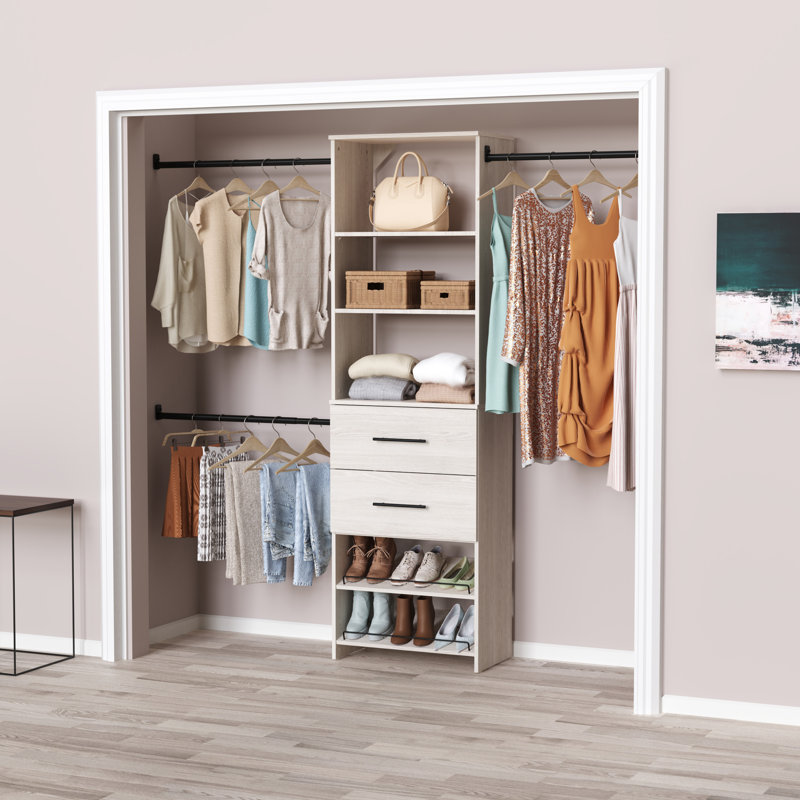 SuiteSymphony 84" W -120" W Closet System Kit with Drawers and Shoe Shelves