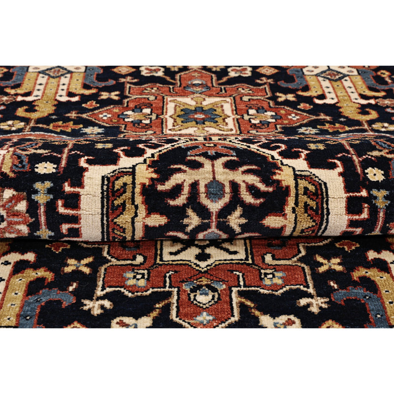 High-Quality Hand-Knotted Light Blue And Rust Area Rug, Blue/Red, Rectangle 12' x 15'