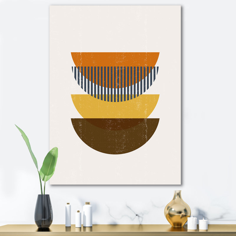 «Abstract Geometric Moon in Earth Tones» - Photographie sur toile tendue, H 32 po x l 16 po x P 1 po