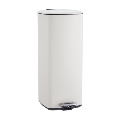 8 Gallon Stainless Steel Trash Can with Lid, Step‑On Square Garbage Bin with Inner Bucket for Kitchen, Office