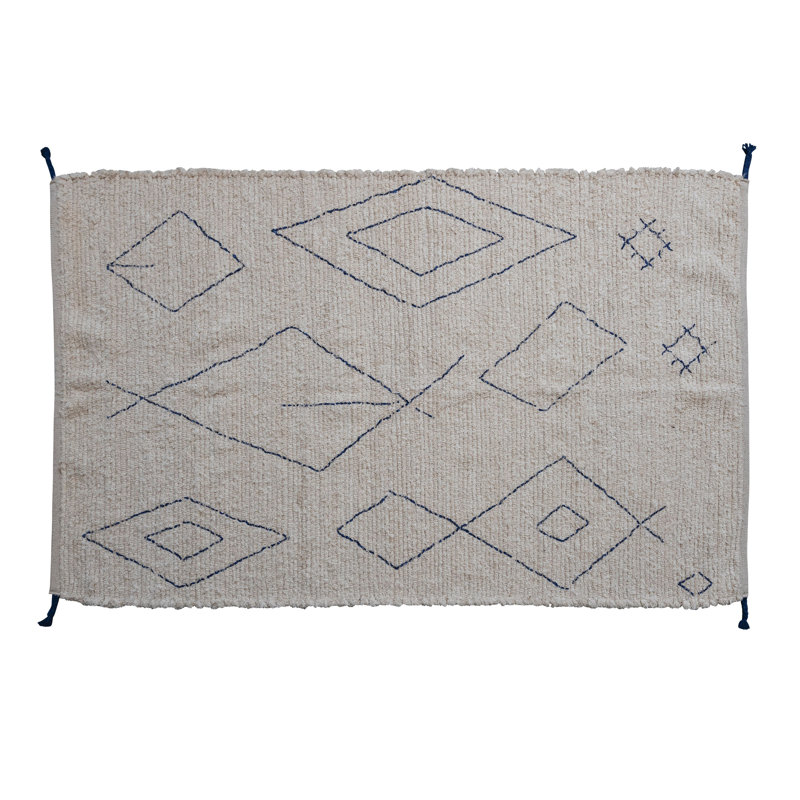 Boho Woven Cotton Rug with Moroccan Design and Tassels