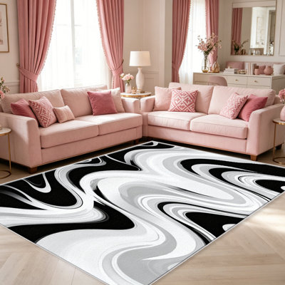 Tapis noir et blanc à marbrures marbrées pour le salon, doux et confortable, convient à toutes les saisons, facile à entretenir, tapis de sol intérieur lavable à la machine, sous la ferme pour la chambre à coucher, la salle à manger, le bureau, le balcon et le patio