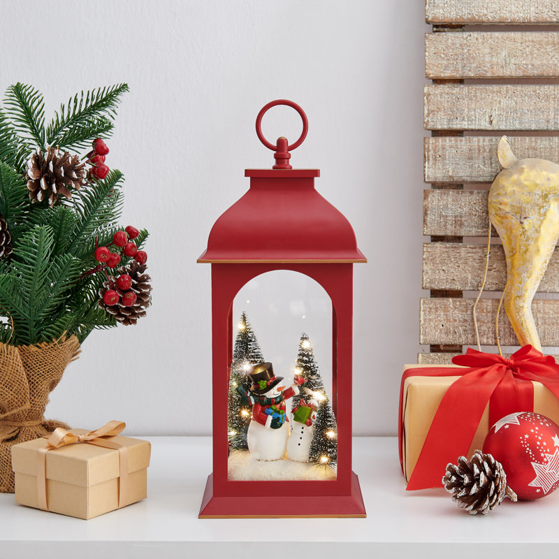 Décoration de table lanterne rouge de Noël en forme de bonhomme de neige