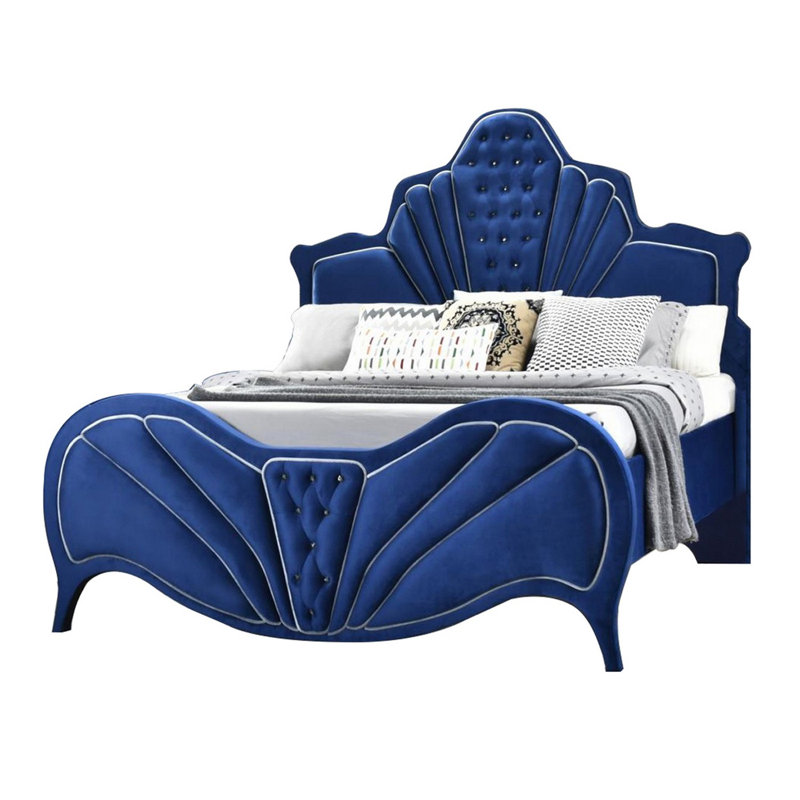 Lit plateforme tapissier touffeté Jument, Bleu, Très grand
