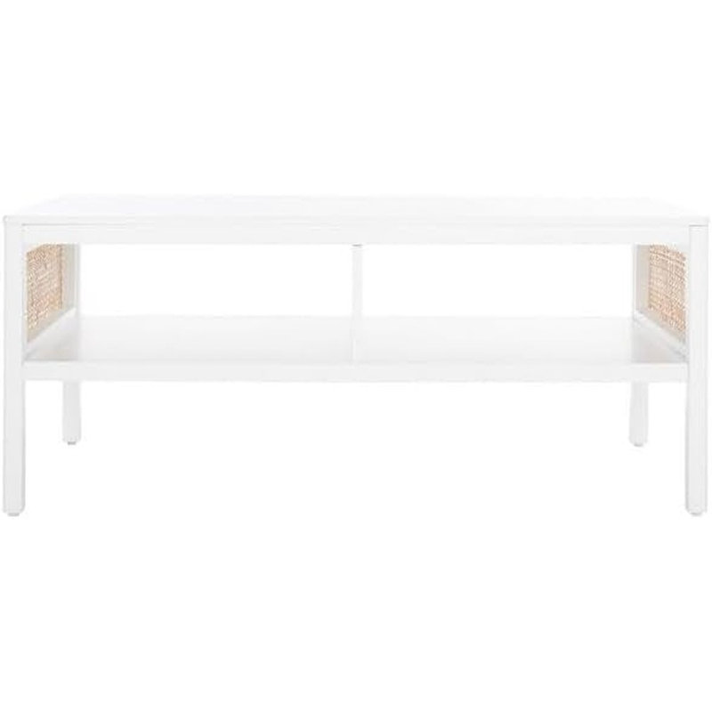 Table de salle à manger rectangulaire avec plateau blanc et pieds en bois naturel, blanc / naturel - table simple / bois et bois d'ingénierie / moderne