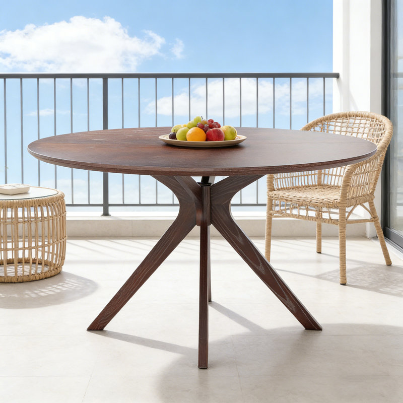 47.2" Solid Wood Round Dining Kitchen Table For 4-6 People With Intersecting Pedestal Base, Dark Walnut, Dark Walnut