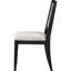 Deux chaises de salle à manger d'appoint, fini noir, revêtement gris, style contemporain, sur un piètement en bois.
