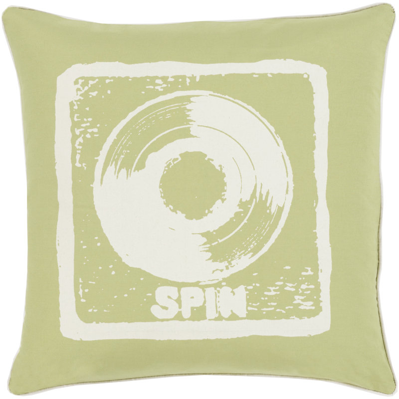 Housse de coussin en coton , 22 po x 22 po, Vert citron / crème, Pas de bourre