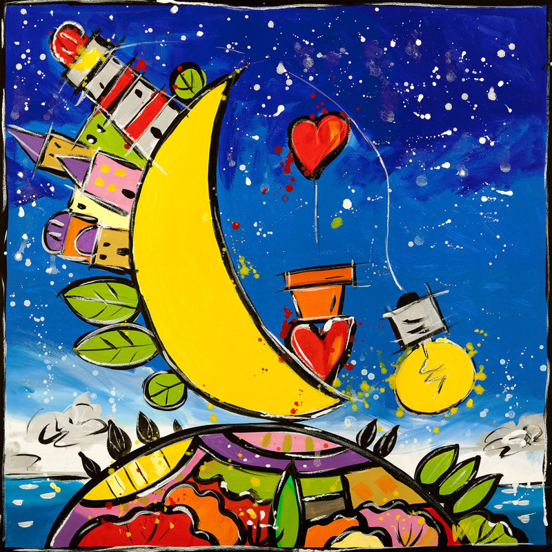 1WA6235 Colourful Art: Look At That Moon, Look At What To Love by Wallas - Wrapped Canvas Art Prints, 70cm H x 70cm W