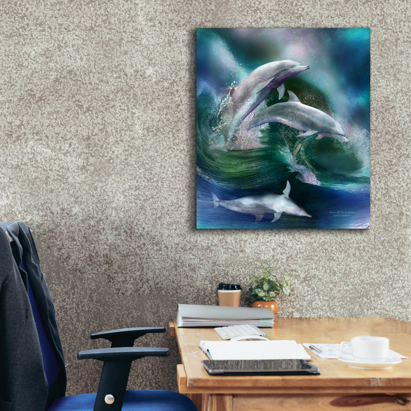 «Dance of the Dolphins» par Carol Cavalaris, art mural sur toile, H 30 po x l 26 po x P 1,5 po