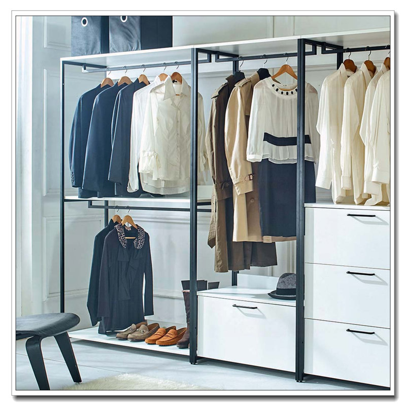 Système de rangement autoportant avec cadre en métal et rangement profond, Blanc/Noir