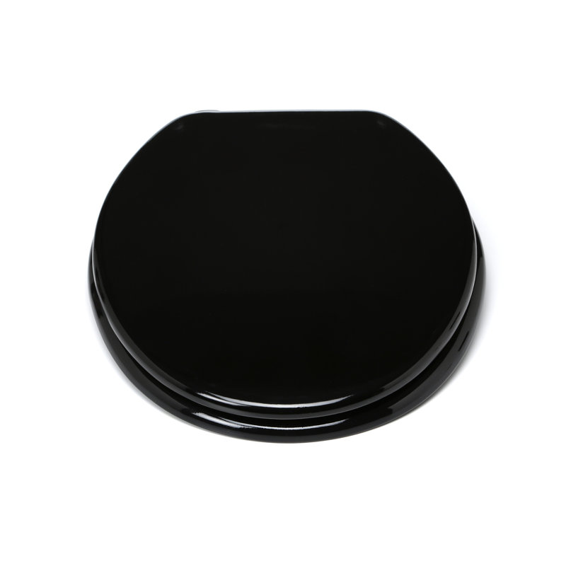 Solid Black Wood Round Toilet Seat with Non-Slip Bumpers