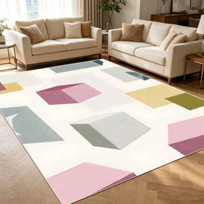 1 tapis géométrique minimaliste moderne en forme de cube 3D pastel pour le salon, doux et confortable, adapté à toutes les saisons, facile à entretenir, tapis de sol intérieur lavable à la machine, sous la table de ferme convenant à la table de salle à manger, à la chambre à coucher, au vestibule,