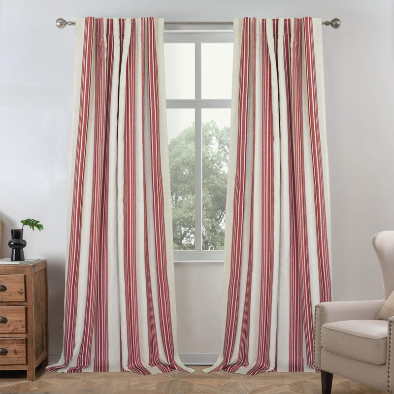 Chris Vertical Striped Linen Blend Lined Thermal Insulated Blackout Rod Pocket Back Tab Curtains, 52" W x 84" L, Red
