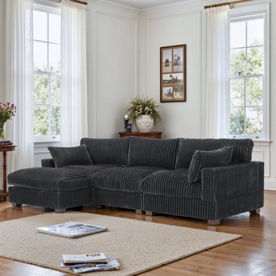 Canapé modulaire réversible 3 pièces rembourré en fausse fourrure de lapin avec 3 coussins